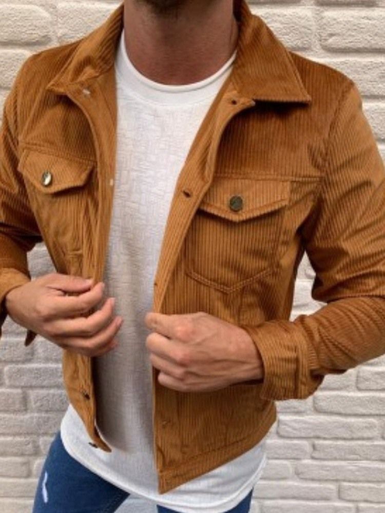 Veste Décontractée Pour Hommes De Style Automne À Revers Avec Poche De Couleur Unie