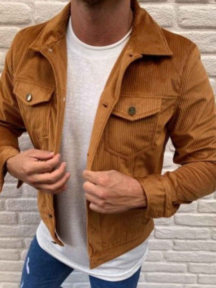 Veste Décontractée Pour Hommes De Style Automne À Revers Avec Poche De Couleur Unie