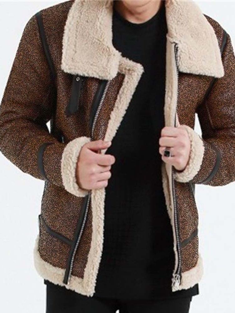 Veste D'hiver Européenne Pour Hommes En Patchwork De Polaire Artificielle À Blocs De Couleurs