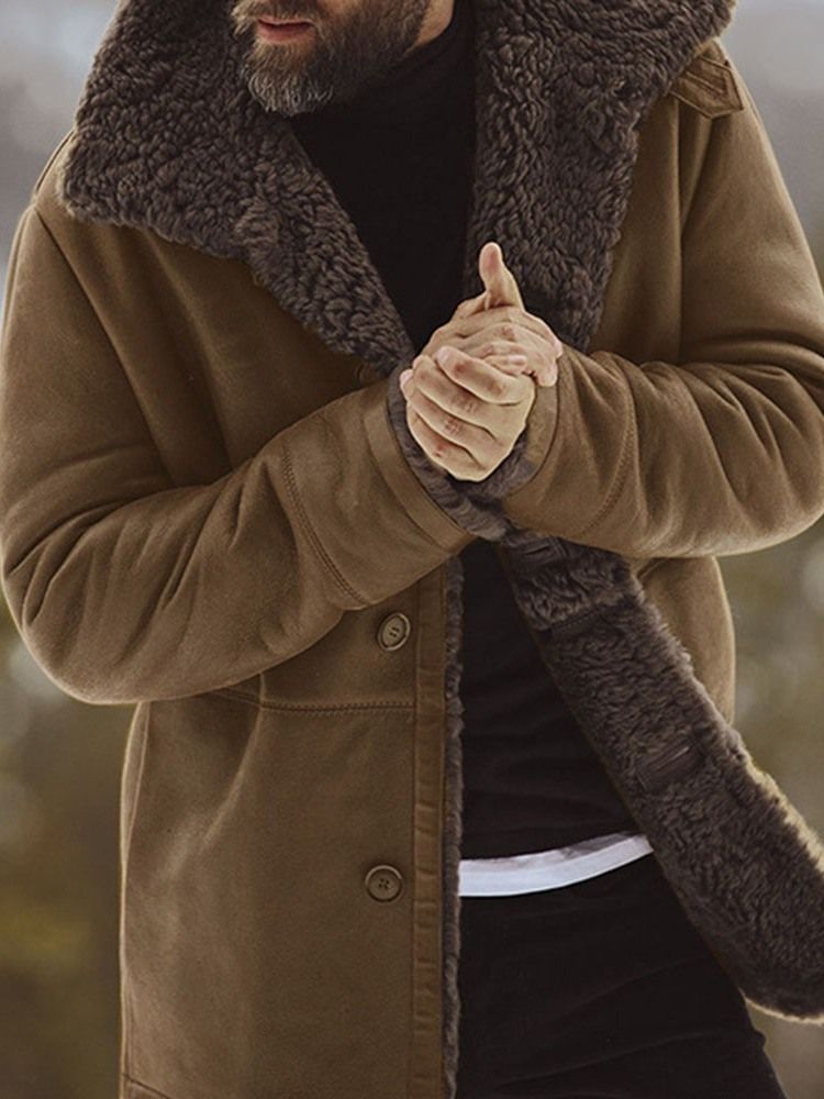 Veste D'hiver Simple Boutonnage À Revers Épais Pour Hommes