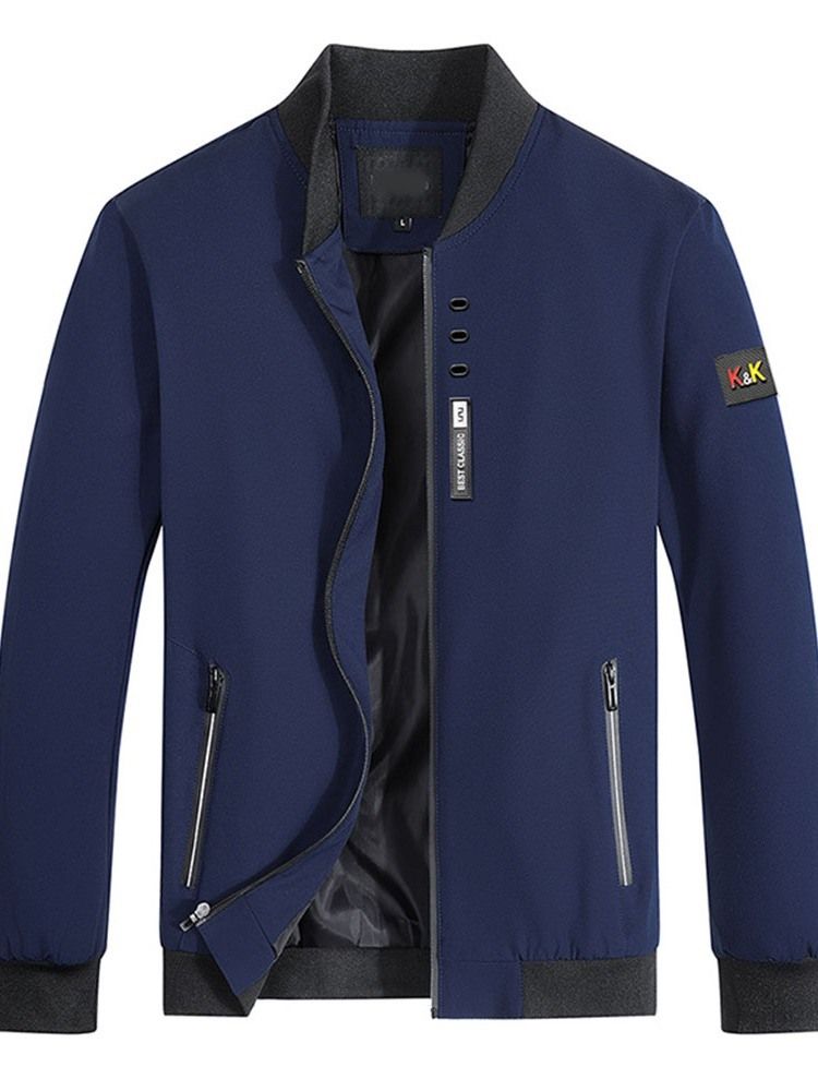 Veste Droite À Fermeture À Glissière Et À Col Montant Avec Appliques Pour Hommes