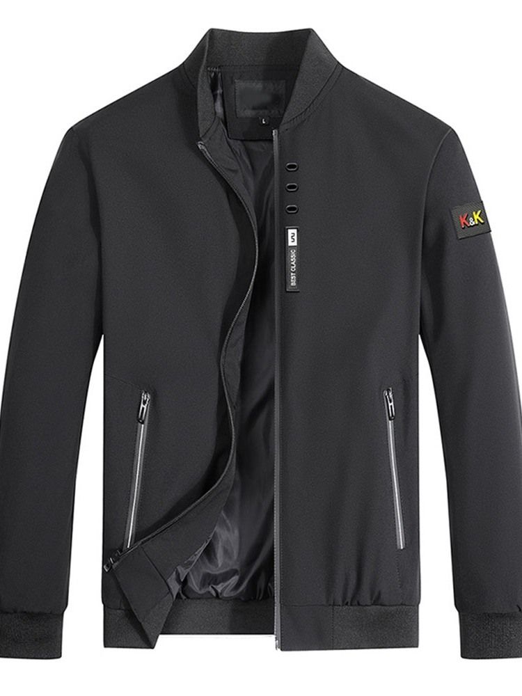 Veste Droite À Fermeture À Glissière Et À Col Montant Avec Appliques Pour Hommes