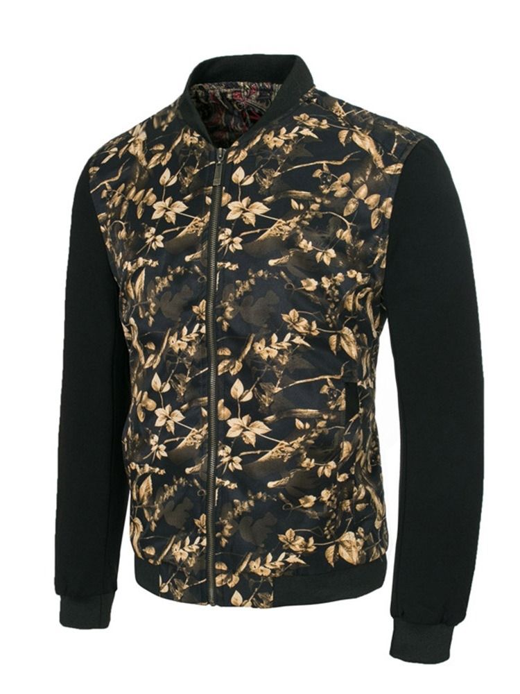 Veste À Glissière Mince Pour Hommes Avec Col Montant Et Imprimé Floral