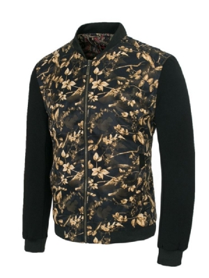 Veste À Glissière Mince Pour Hommes Avec Col Montant Et Imprimé Floral