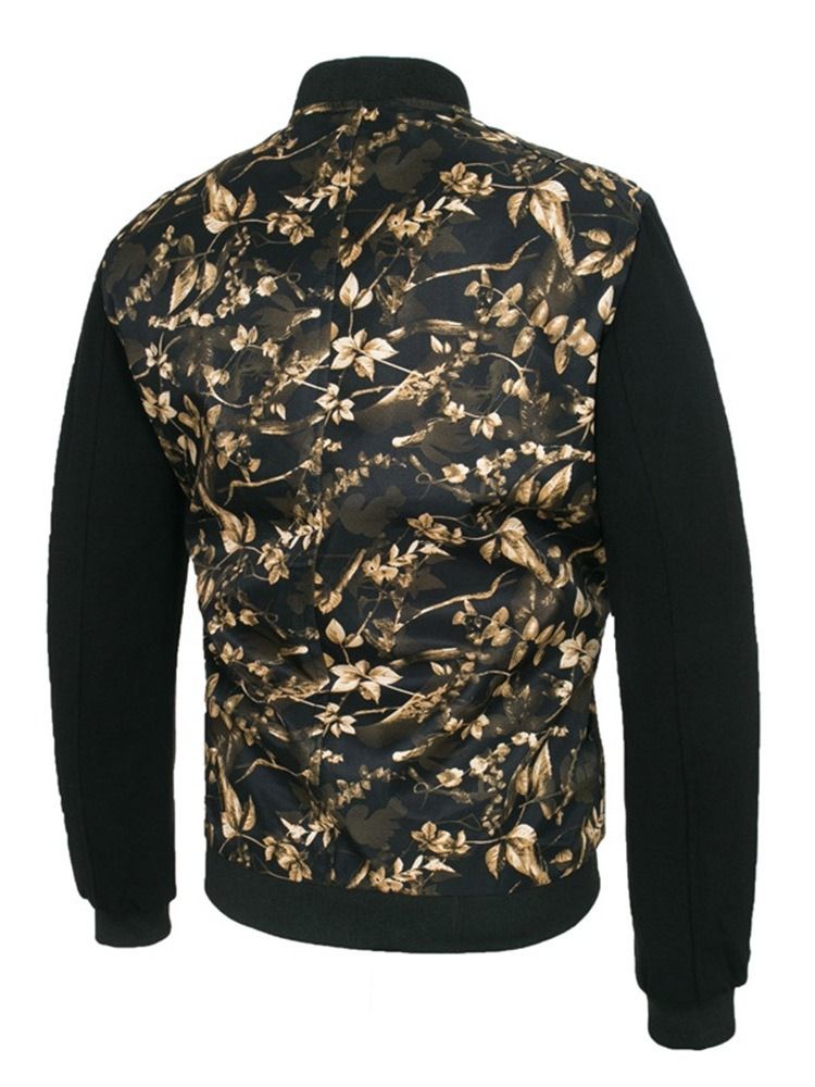 Veste À Glissière Mince Pour Hommes Avec Col Montant Et Imprimé Floral