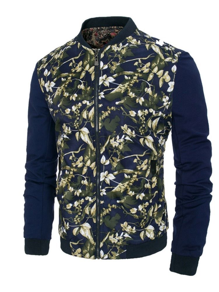 Veste À Glissière Mince Pour Hommes Avec Col Montant Et Imprimé Floral