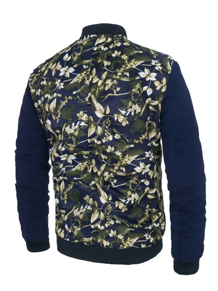 Veste À Glissière Mince Pour Hommes Avec Col Montant Et Imprimé Floral