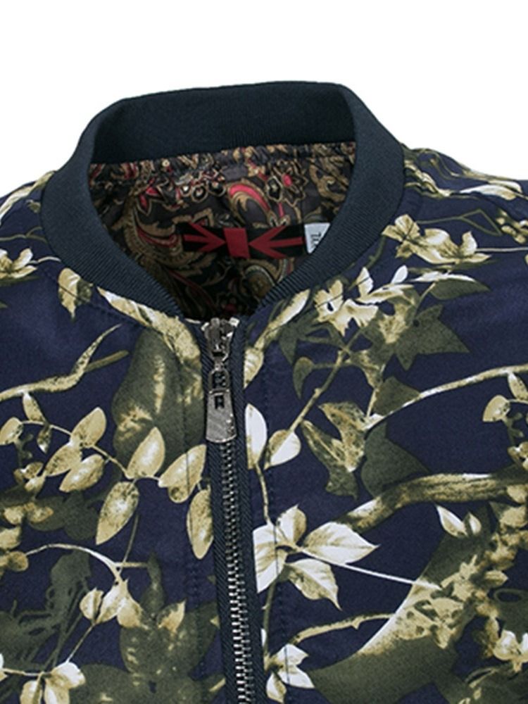 Veste À Glissière Mince Pour Hommes Avec Col Montant Et Imprimé Floral