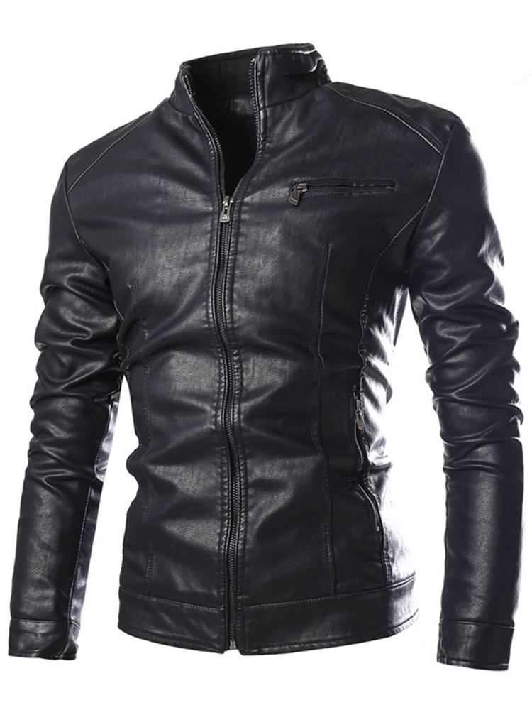 Veste Homme Pu Col Montant Zippé Slim