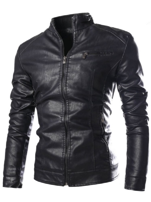 Veste Homme Pu Col Montant Zippé Slim