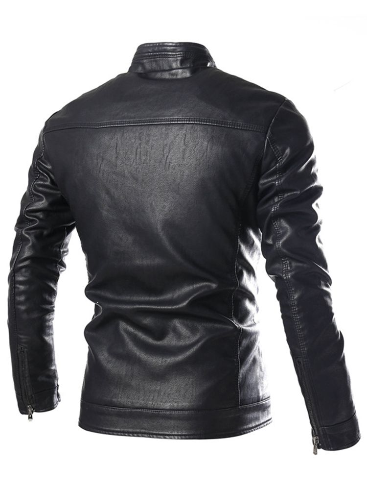 Veste Homme Pu Col Montant Zippé Slim