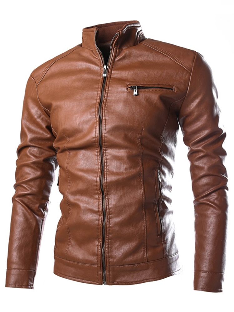 Veste Homme Pu Col Montant Zippé Slim