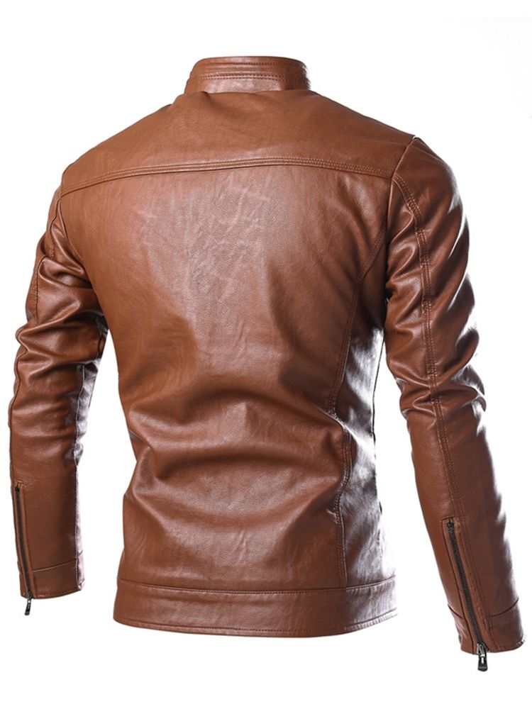 Veste Homme Pu Col Montant Zippé Slim