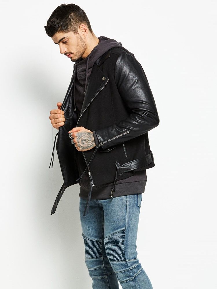 Veste Pour Homme En Pu À Revers Cranté