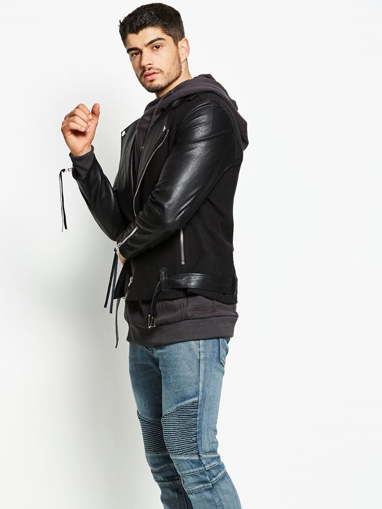 Veste Pour Homme En Pu À Revers Cranté