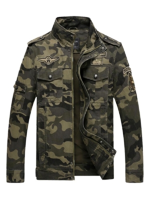 Veste Pour Hommes À Col Montant Et Camouflage En Mélange De Coton