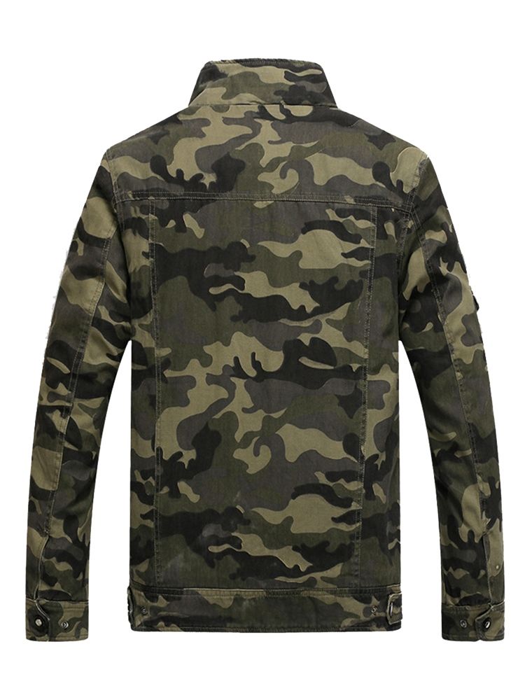 Veste Pour Hommes À Col Montant Et Camouflage En Mélange De Coton