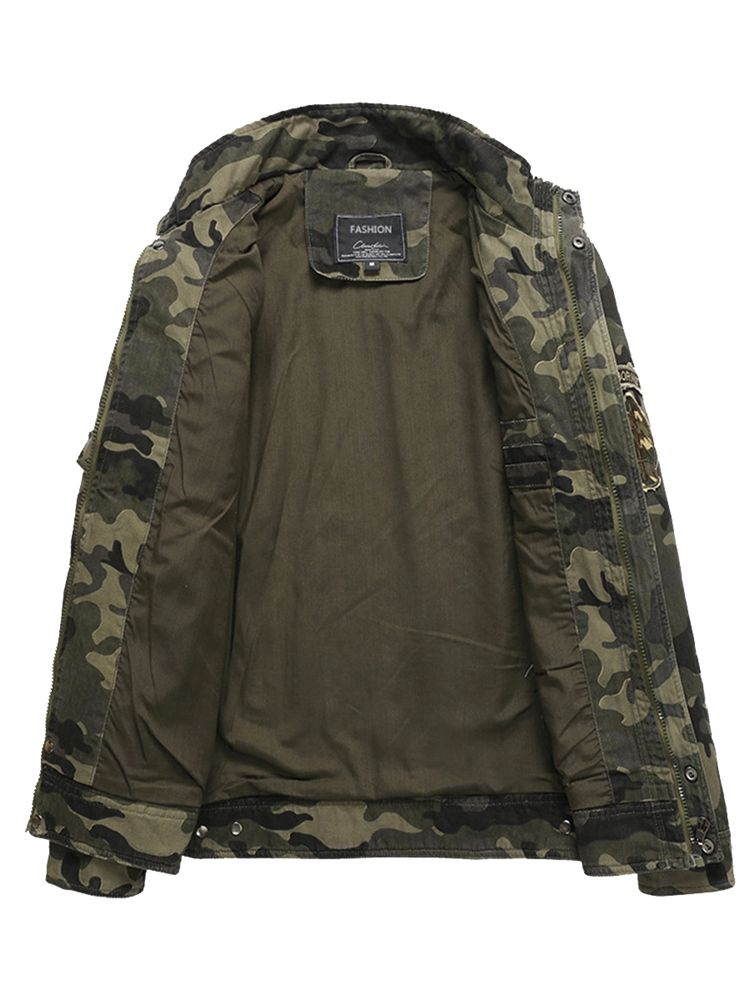 Veste Pour Hommes À Col Montant Et Camouflage En Mélange De Coton