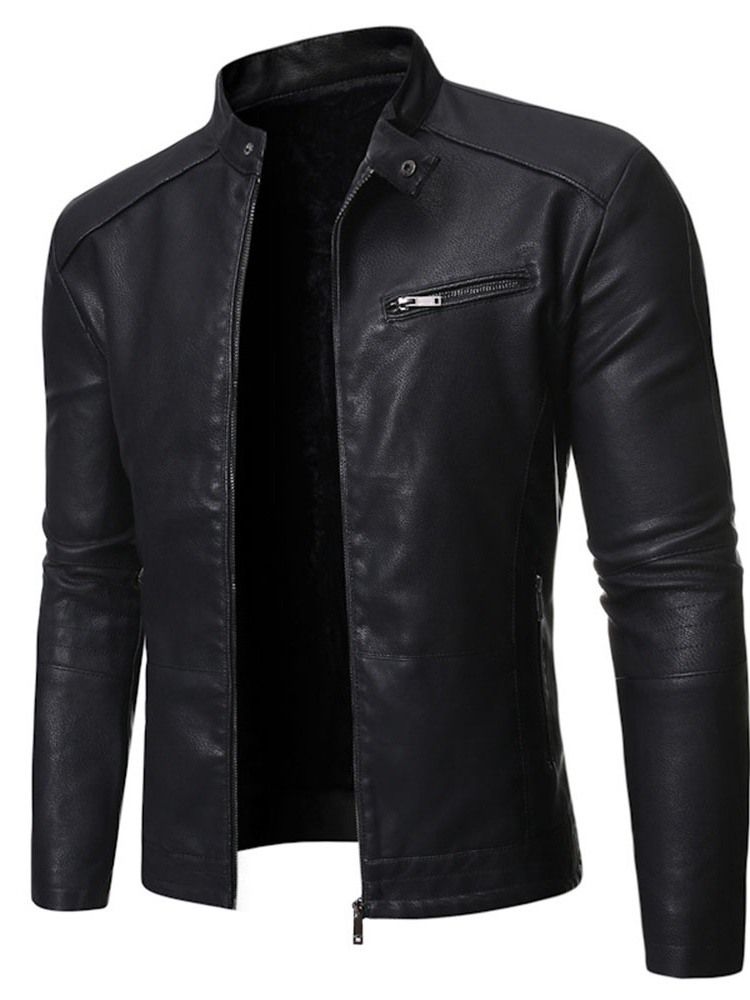 Veste Pour Hommes En Cuir À Fermeture Éclair Standard À Col Montant