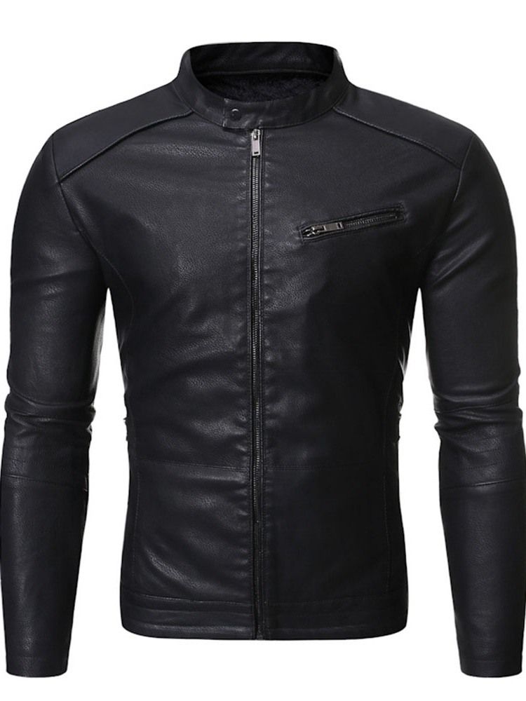 Veste Pour Hommes En Cuir À Fermeture Éclair Standard À Col Montant