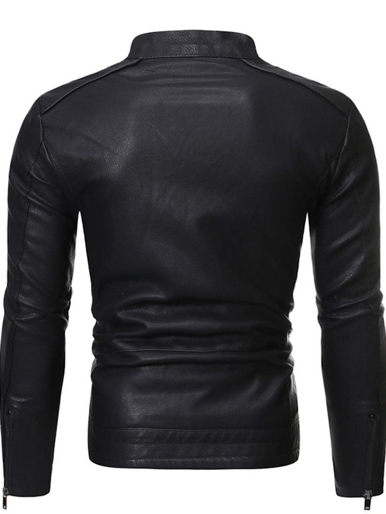 Veste Pour Hommes En Cuir À Fermeture Éclair Standard À Col Montant