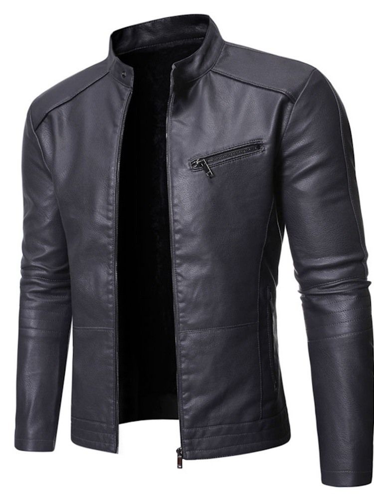 Veste Pour Hommes En Cuir À Fermeture Éclair Standard À Col Montant