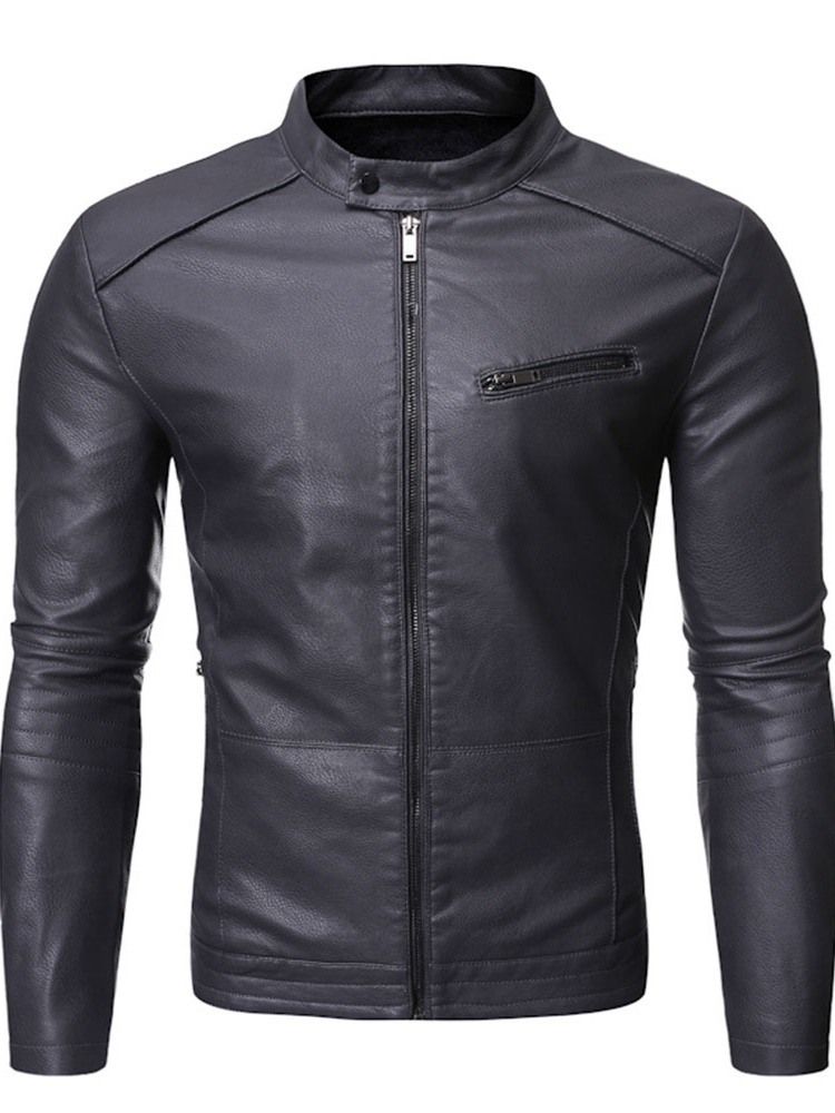 Veste Pour Hommes En Cuir À Fermeture Éclair Standard À Col Montant