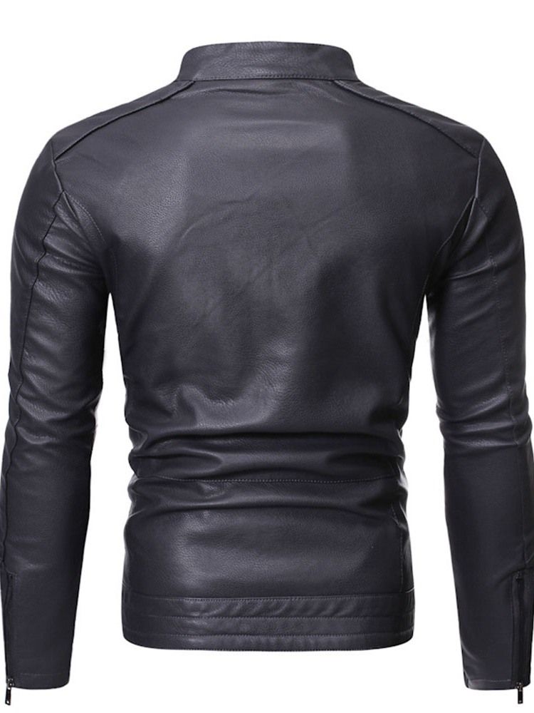 Veste Pour Hommes En Cuir À Fermeture Éclair Standard À Col Montant