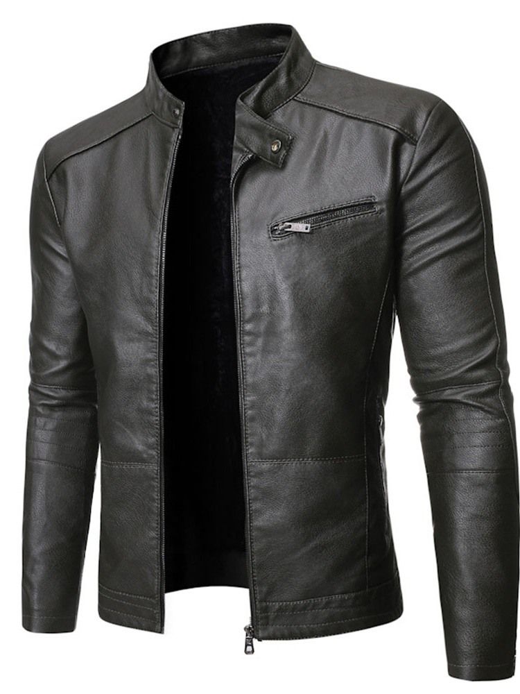 Veste Pour Hommes En Cuir À Fermeture Éclair Standard À Col Montant