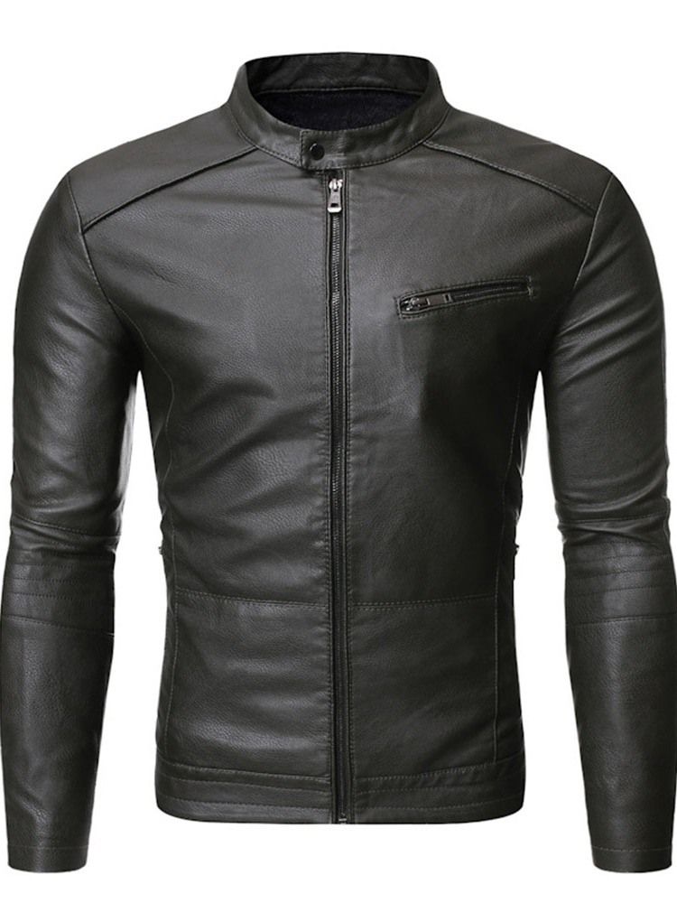 Veste Pour Hommes En Cuir À Fermeture Éclair Standard À Col Montant