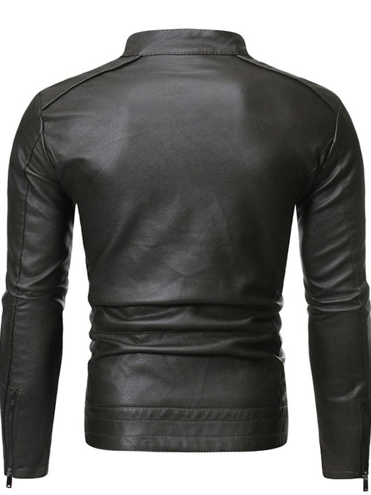 Veste Pour Hommes En Cuir À Fermeture Éclair Standard À Col Montant