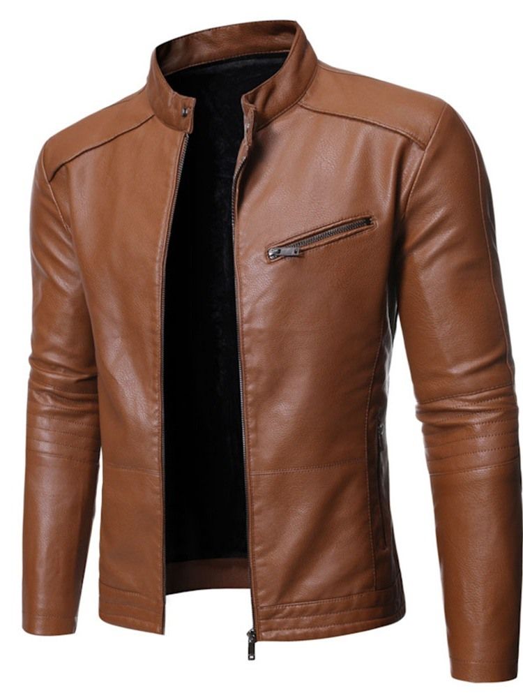 Veste Pour Hommes En Cuir À Fermeture Éclair Standard À Col Montant