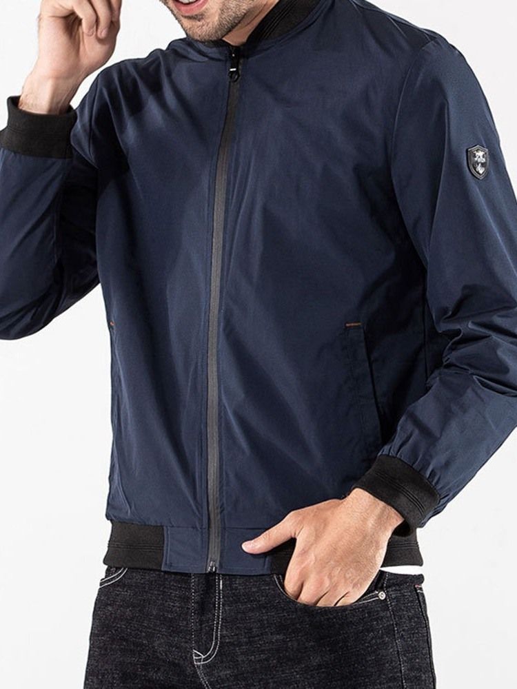 Veste Pour Hommes À Fermeture Éclair Décontractée Avec Blocs De Couleurs Et Patchwork