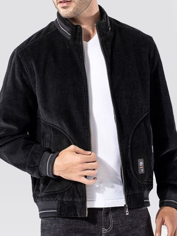 Veste Pour Hommes À Fermeture Éclair Droite Avec Appliques À Col Montant