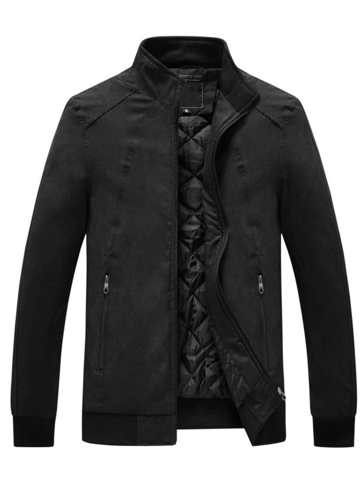 Veste Pour Hommes À Fermeture Éclair Épaisse De Couleur Unie À Col Montant