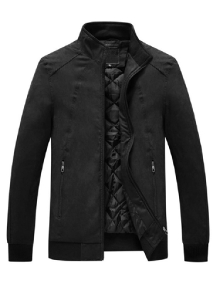 Veste Pour Hommes À Fermeture Éclair Épaisse De Couleur Unie À Col Montant