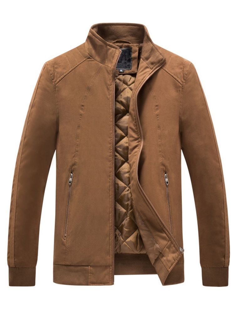 Veste Pour Hommes À Fermeture Éclair Épaisse De Couleur Unie À Col Montant