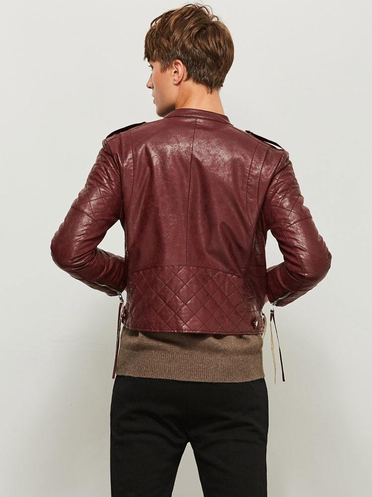 Veste Pour Hommes En Patchwork De Couleur Unie Avec Fermeture À Glissière Lâche