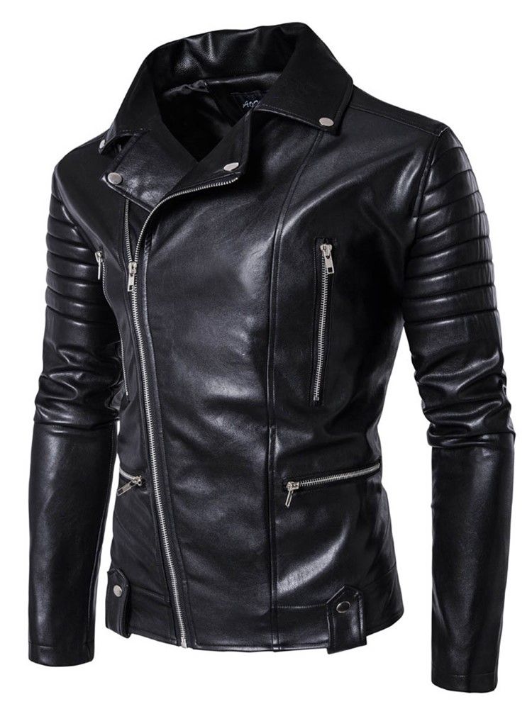 Veste Pour Hommes En Pu Vogue À Revers Multi-zip