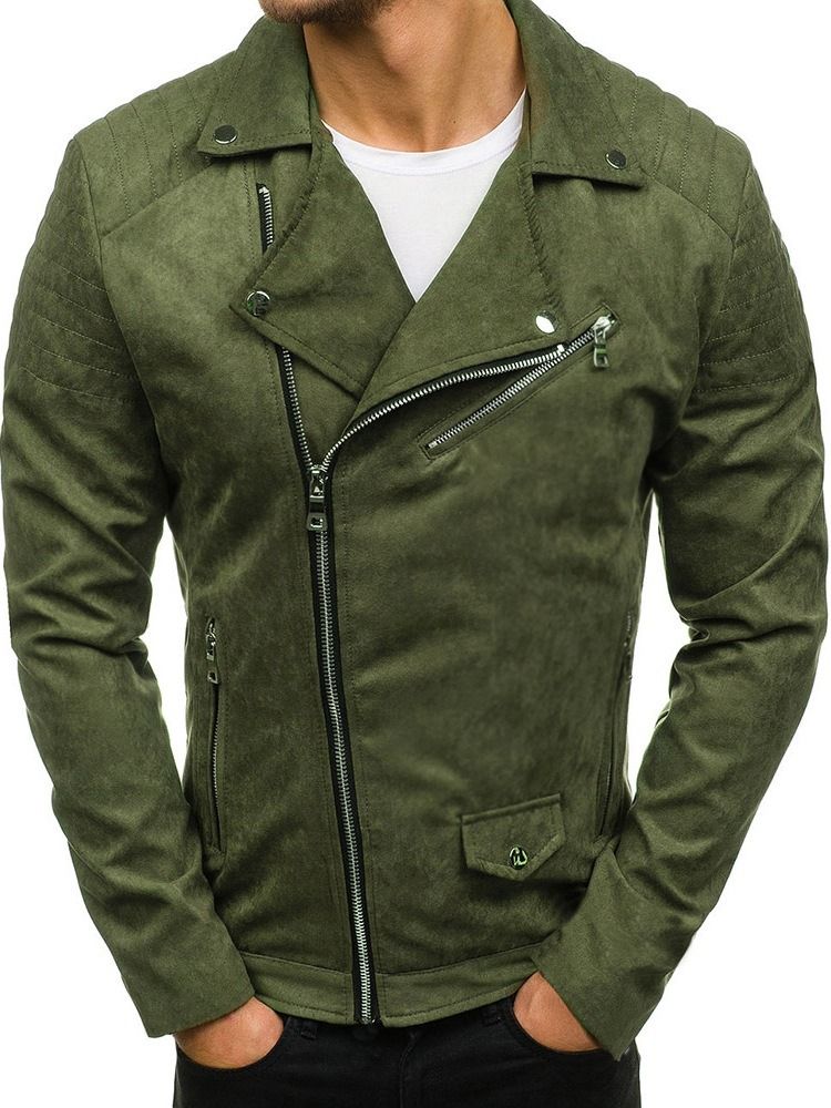 Veste Pour Hommes De Style À Glissière Unie À Revers