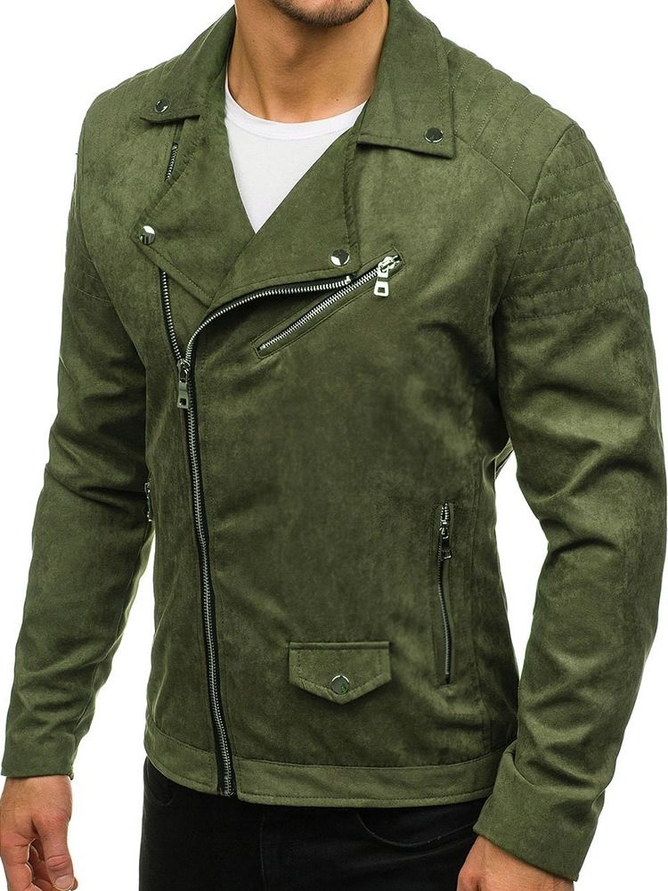 Veste Pour Hommes De Style À Glissière Unie À Revers