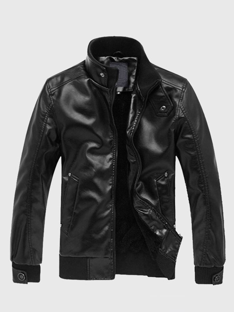 Veste Pour Hommes Vogue En Cuir Pu Uni Avec Fermeture Éclair Et Col Montant