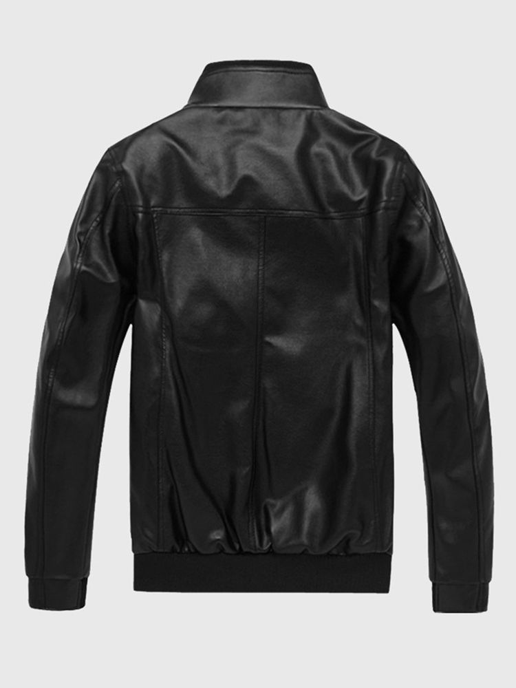 Veste Pour Hommes Vogue En Cuir Pu Uni Avec Fermeture Éclair Et Col Montant