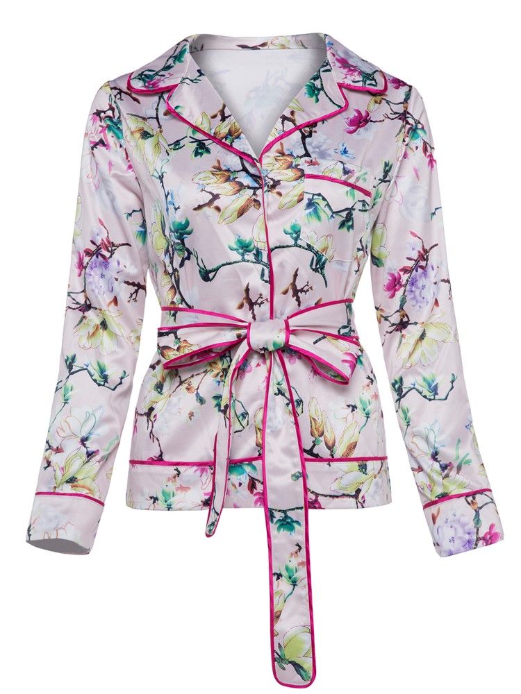 Veste À Imprimé Floral À Revers Cranté Pour Femme