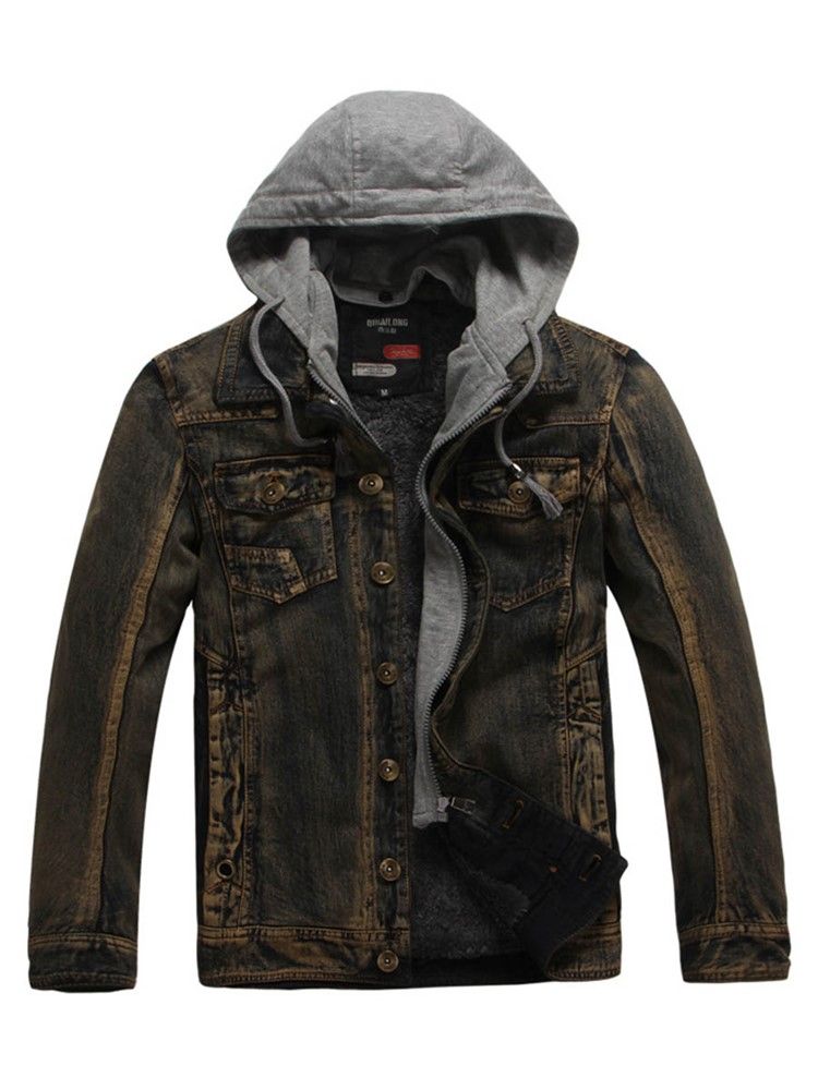 Veste En Jean À Capuche D'hiver Épaisse Pour Hommes De Petite Taille