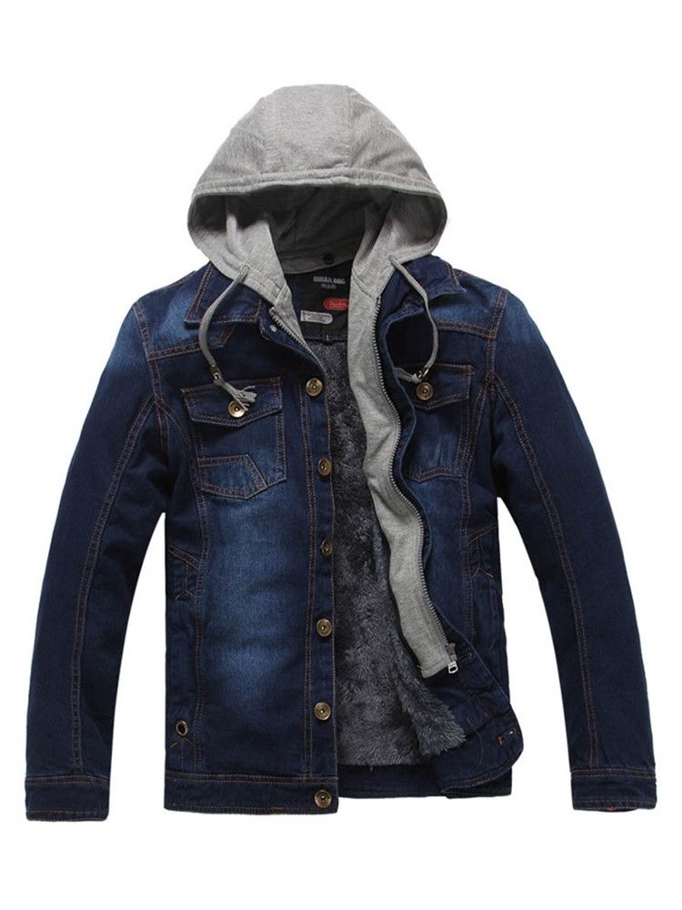 Veste En Jean À Capuche D'hiver Épaisse Pour Hommes De Petite Taille