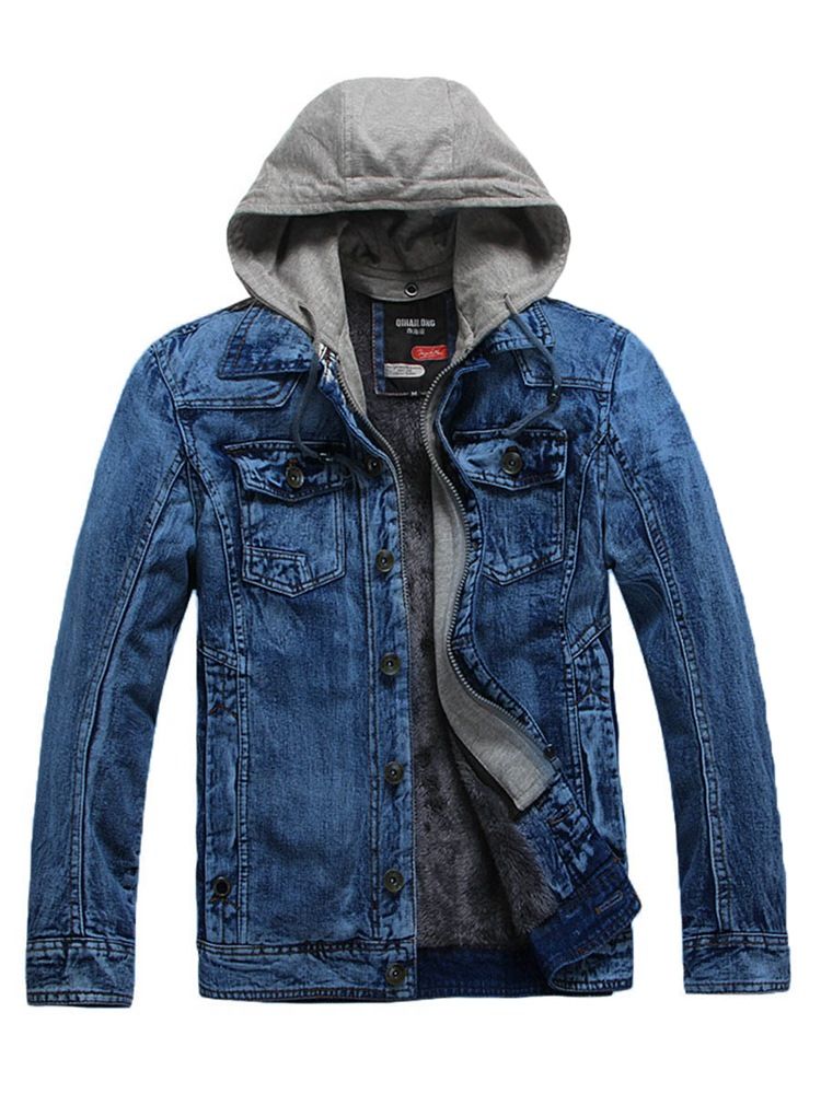 Veste En Jean À Capuche D'hiver Épaisse Pour Hommes De Petite Taille