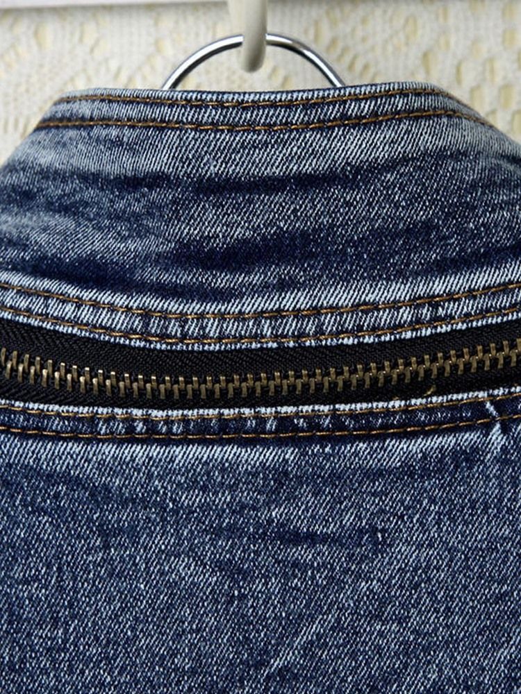 Veste En Jean Usée À Revers Mince Pour Femme