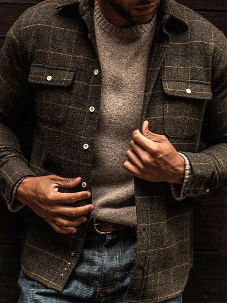 Veste De Printemps À Boutonnage Simple Avec Poche Et Revers Pour Hommes