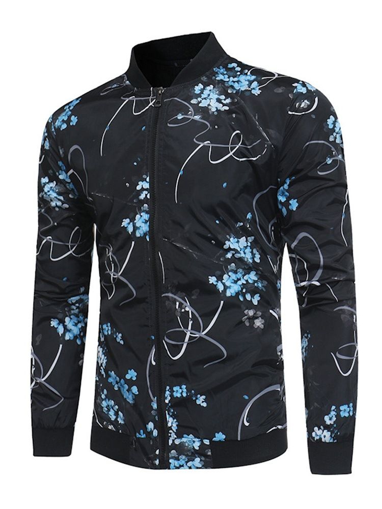 Veste De Printemps Pour Hommes À Col Montant Et Imprimé Floral